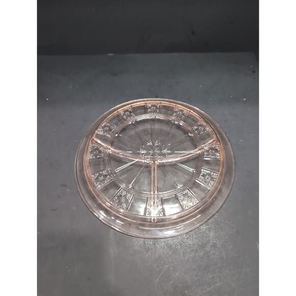 Doric Pattern Cake Plate, Vintage Pink Depression Glass, 9" Section Cake Platter - Picture 2 of 5